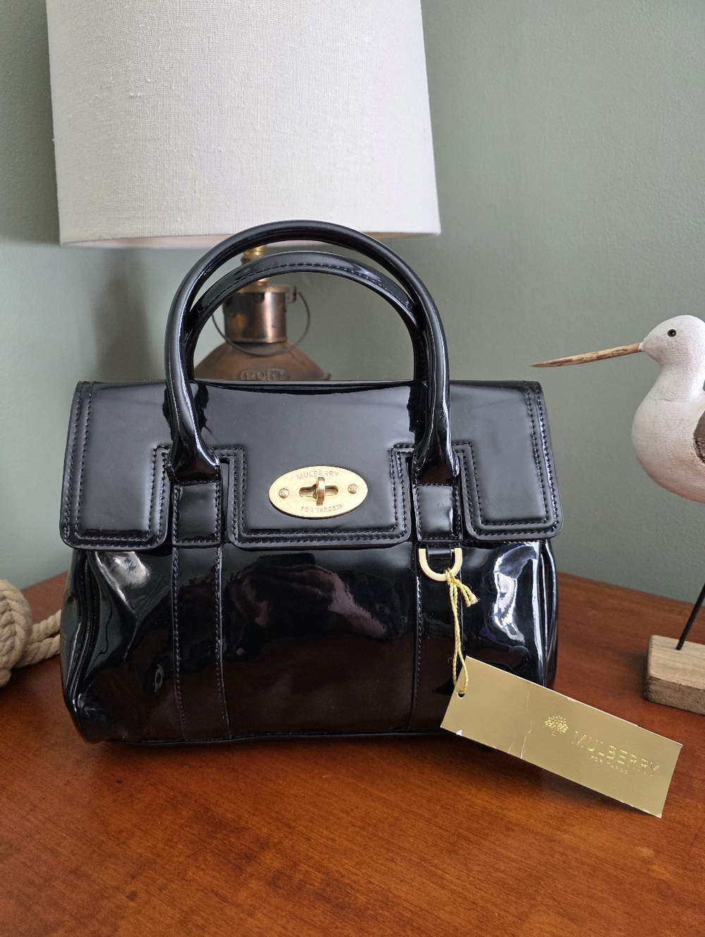 Mulberry for Target Black Patent Faux Leather Turnlock Satchel Bag NWT Y2K
